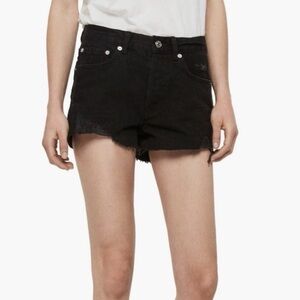 ALLSAINTS Women's Size 26 Mai Destroyed Denim Jean Shorts Black Button Fly Raw